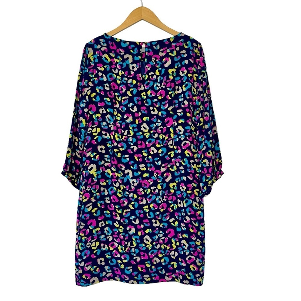 Britt Ryan 100% Silk Dress Large Navy Multicolor 3/4‎ Sleeve Made In USA